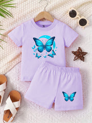 Butter Fly Light Purple shirt with Light Purple Short Set For Kids