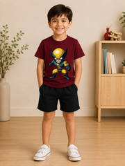 Wolverine Maroon shirt with Black Short set For kids