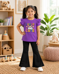I am so cute purple T-Shirt With Black Flyper Trouser for Kids