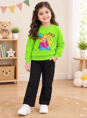 Barbie Lime Green Sweatshirt with black Trouser For Kids