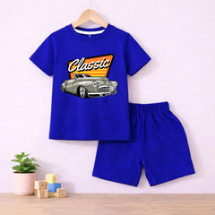 Classic Car Royal Blue shirt with Royal Blue Short set For kids