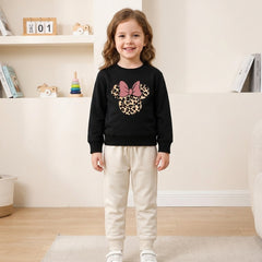 Leopard Minnie Black Sweatshirt With off white Trouser Set For Kids