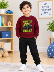 Monster Trucks Burgundy Sweatshirt For Kids