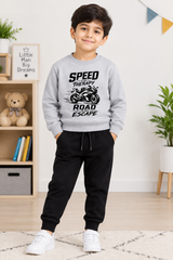 Speed Grey Sweatshirt With Black Trouser Set For Kids