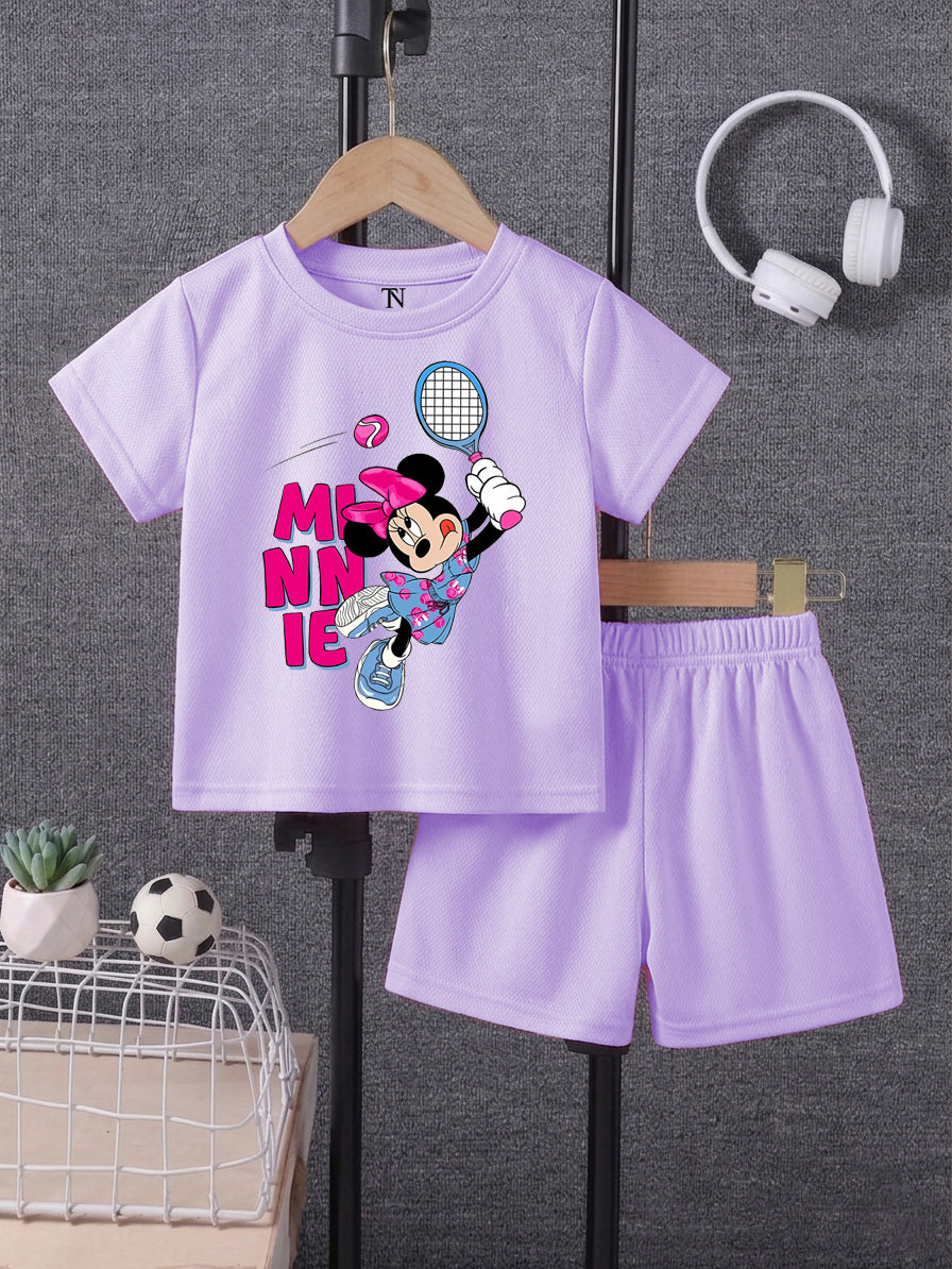 Minnie Racket Light Purple shirt with Light Purple Short Set For Kids
