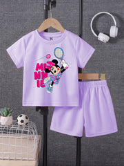 Minnie Racket Light Purple shirt with Light Purple Short Set For Kids