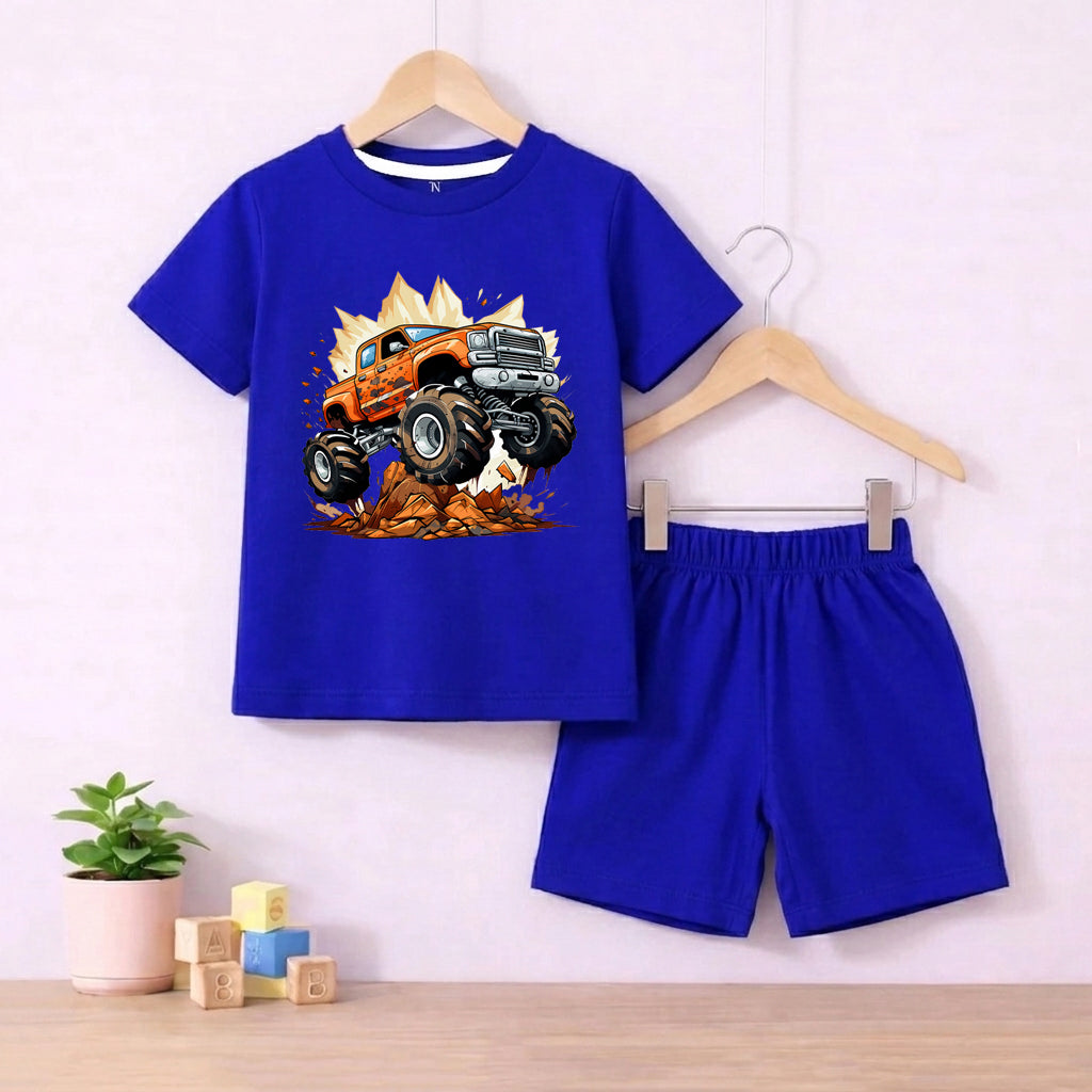 Truck Off Road Royal Blue shirt with Royal Blue Short set For kids