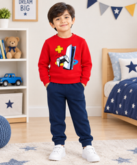 Ps5 Red Sweatshirt With Navy Blue Trouser Set For Kids