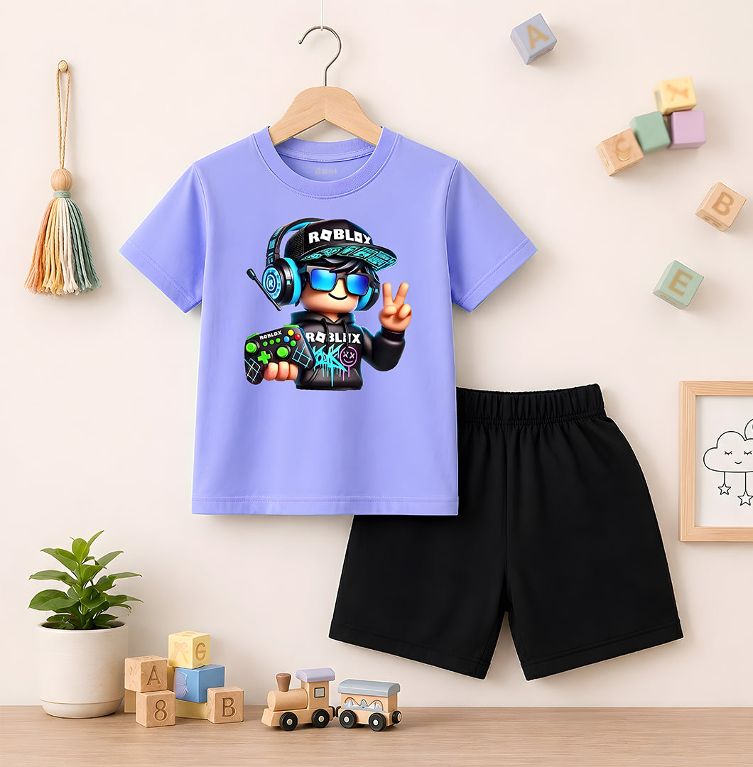 Roblox Sky Blue shirt with Black Short Set For Kids