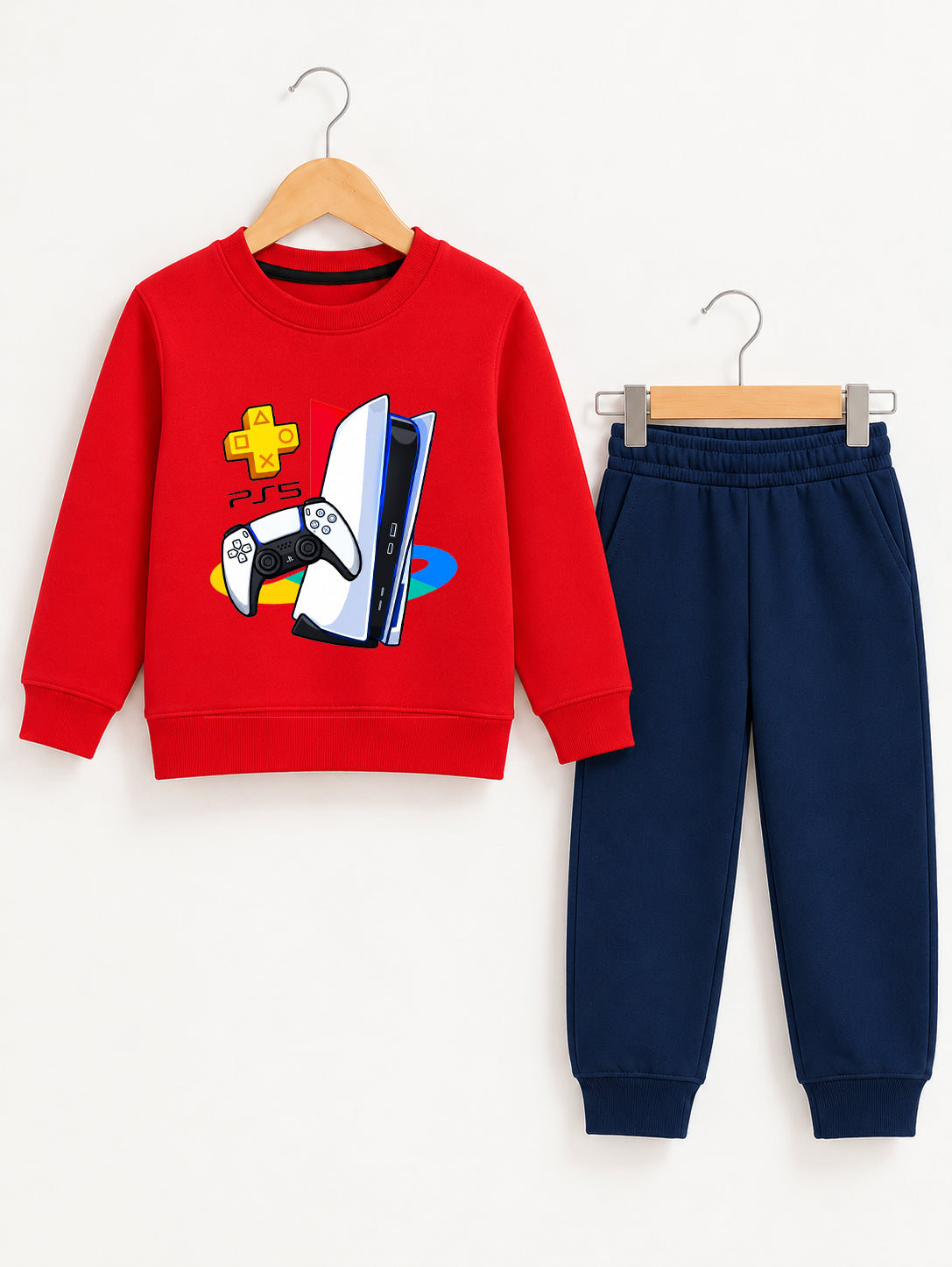 Ps5 Red Sweatshirt With Navy Blue Trouser Set For Kids