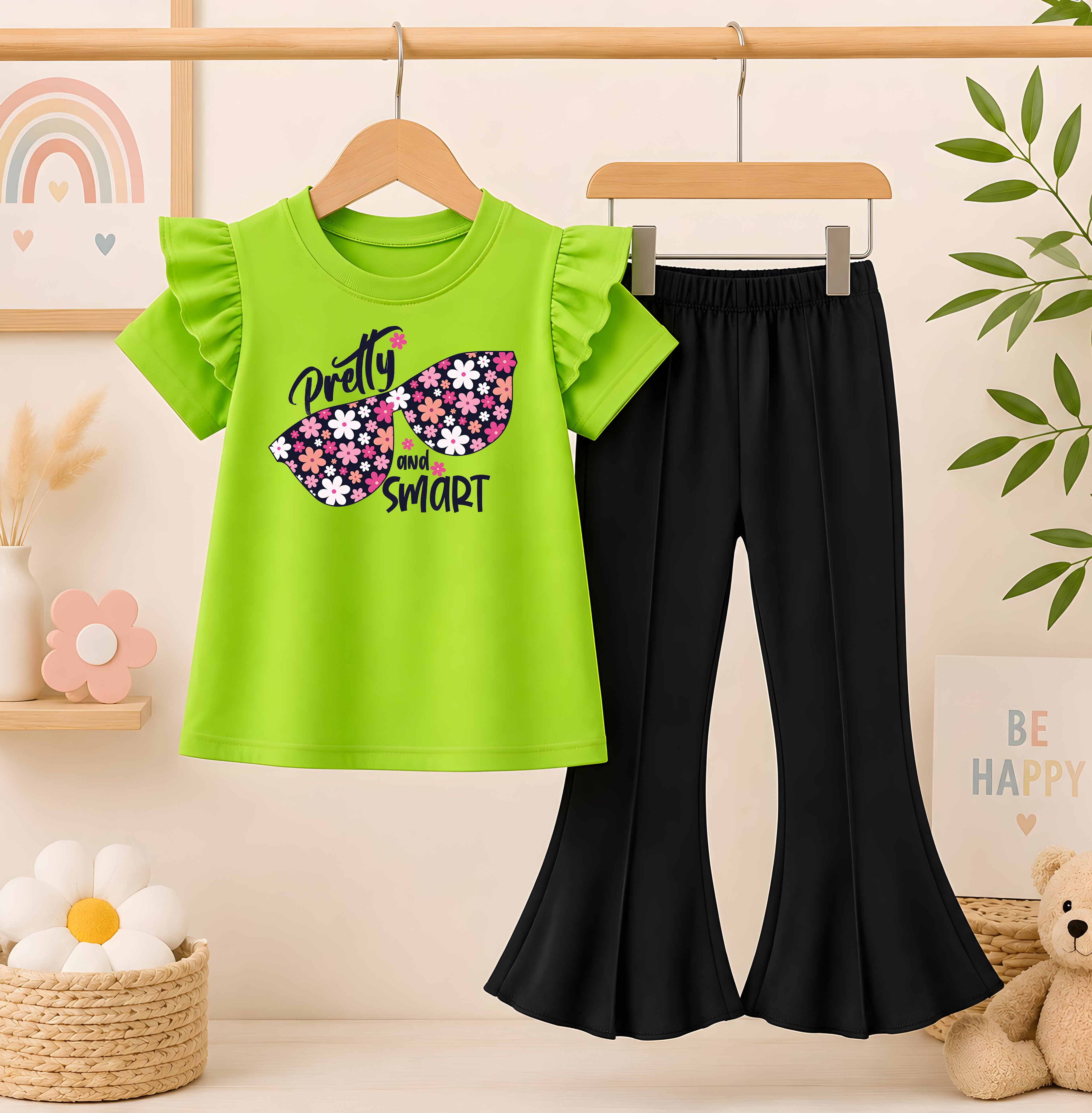 Pretty Parrot T-Shirt With Black Flyper Trouser set For kids