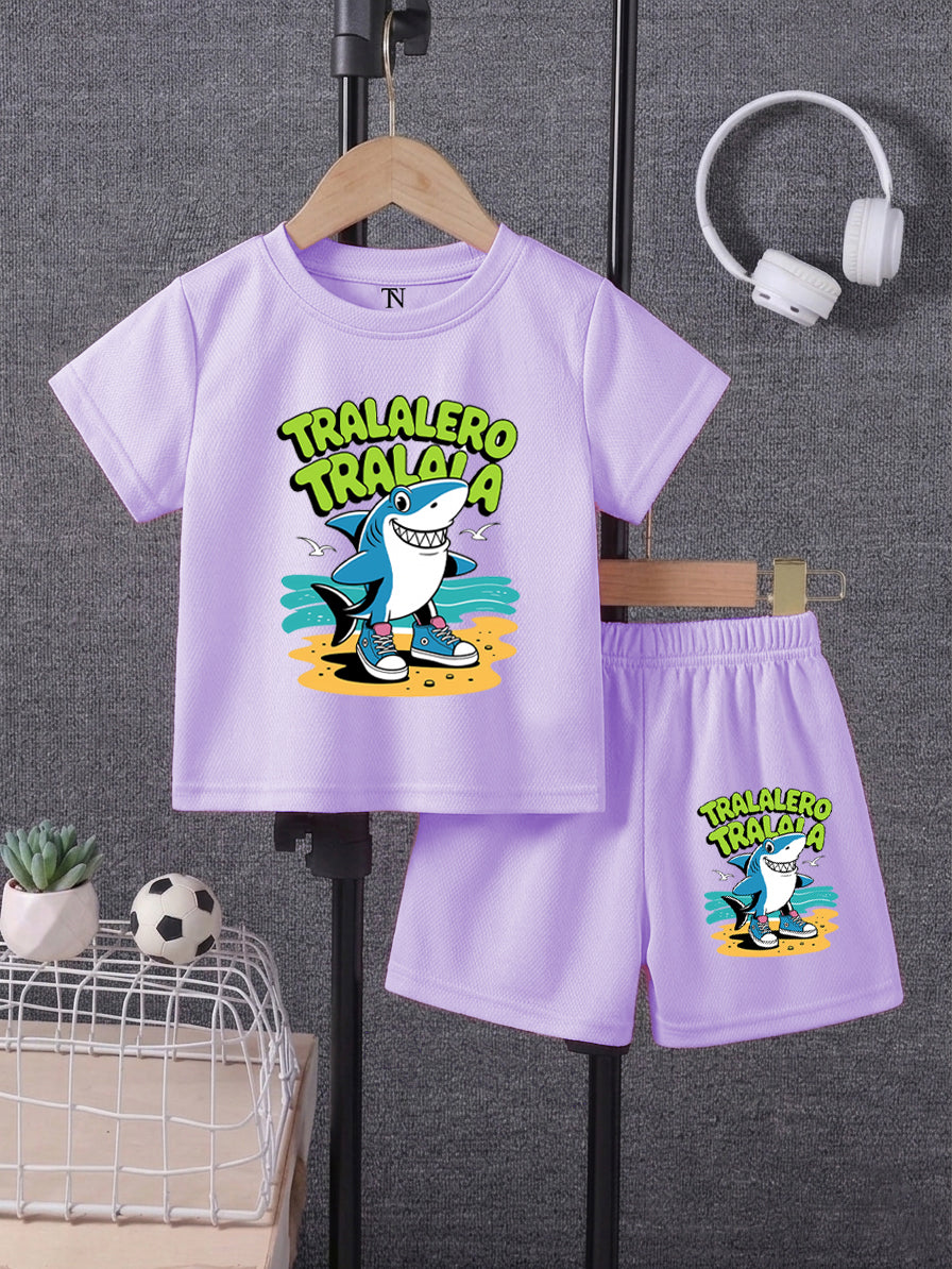 Baby Shark Light Purple shirt with Light Purple Short Set For Kids