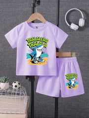 Baby Shark Light Purple shirt with Light Purple Short Set For Kids
