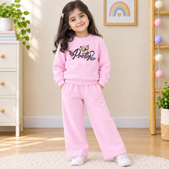Pretty Girl Pink Sweatshirt With Pink Trouser Set For Kids