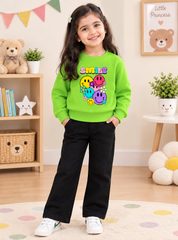Smile Lime Green Sweatshirt For Kids