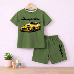 Supra Olive Green shirt with Olive green Short Set For Kids