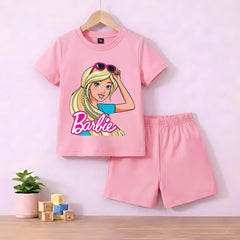 Barbie Pink shirt with Pink Short Set For Kids
