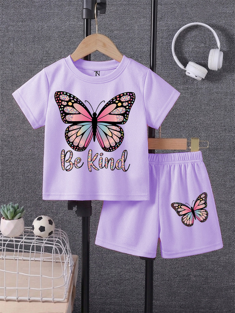 Be Kind Light Purple shirt with Light Purple Short Set For Kids