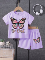 Be Kind Light Purple shirt with Light Purple Short Set For Kids