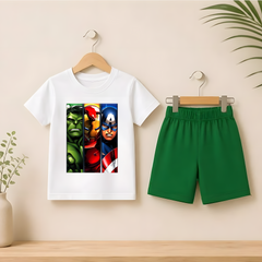 BIG Marvel White shirt with Green Short set For kids