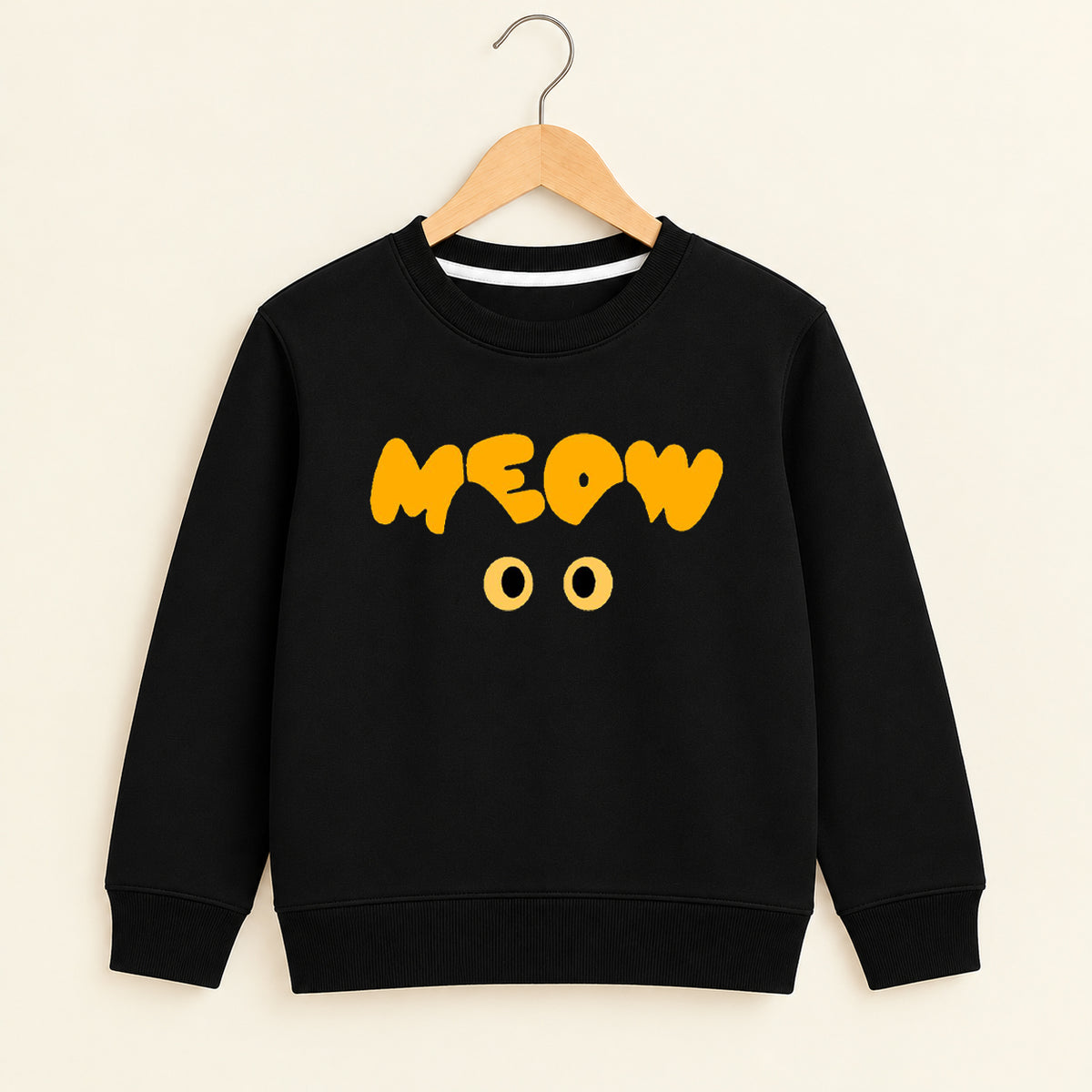 Meow Black Sweatshirt For Kids
