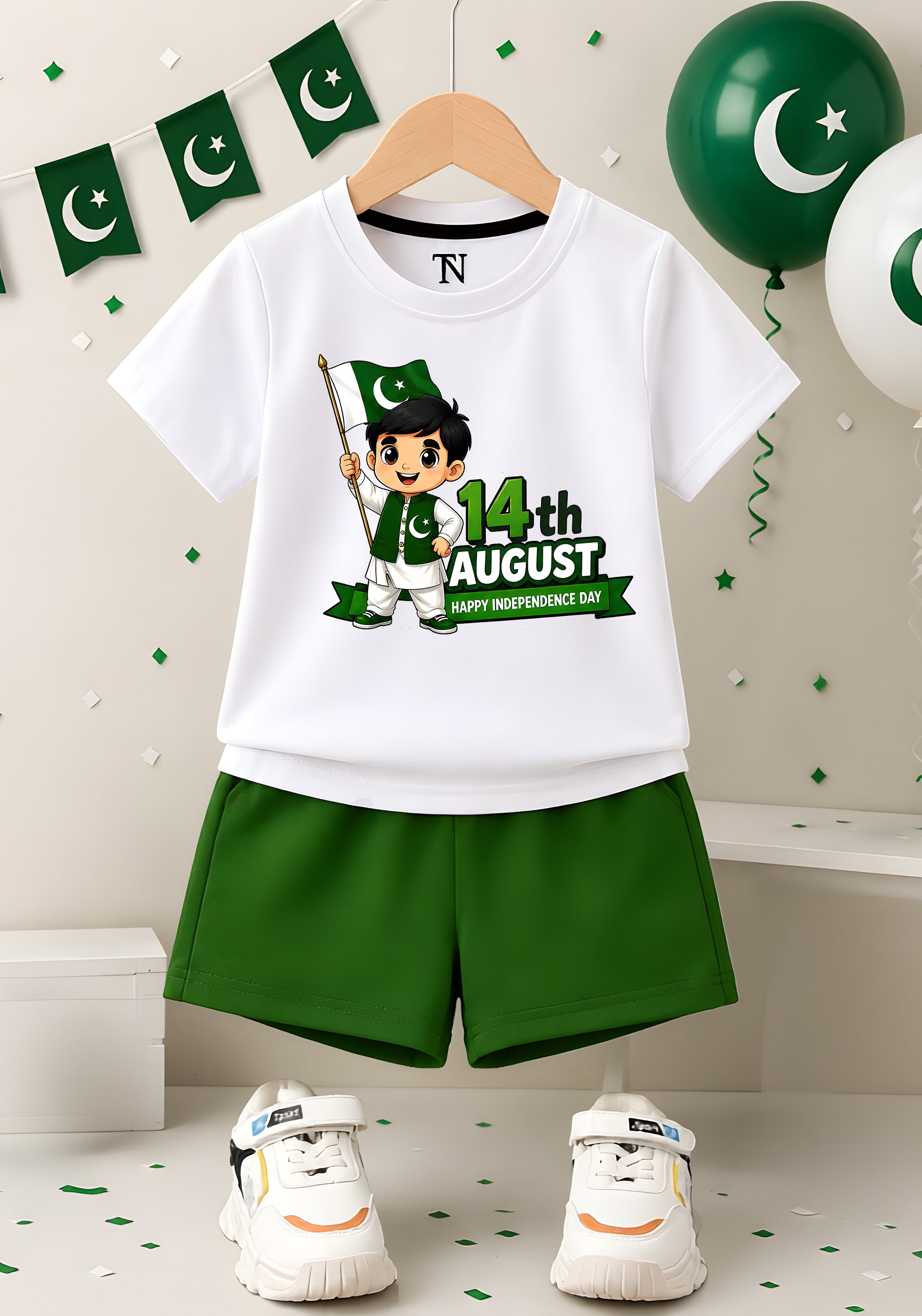 Boy 14August White shirt with Green Short set For kids