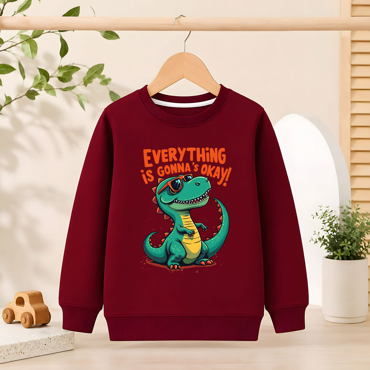 Every things okay Burgundy Sweatshirt For Kids