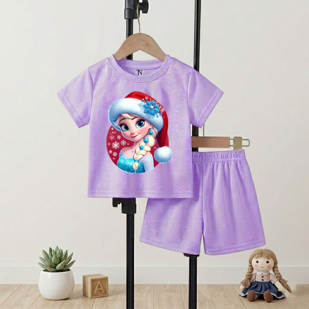 Frozen Light Purple shirt with Light Purple Short Set For Kids