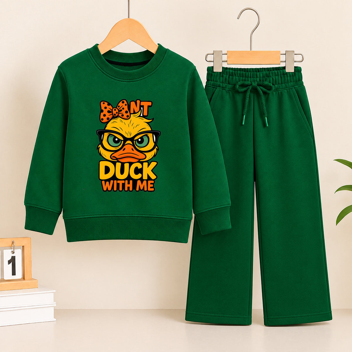 Duck with Me Green Sweatshirt With green Trouser Set For Kids