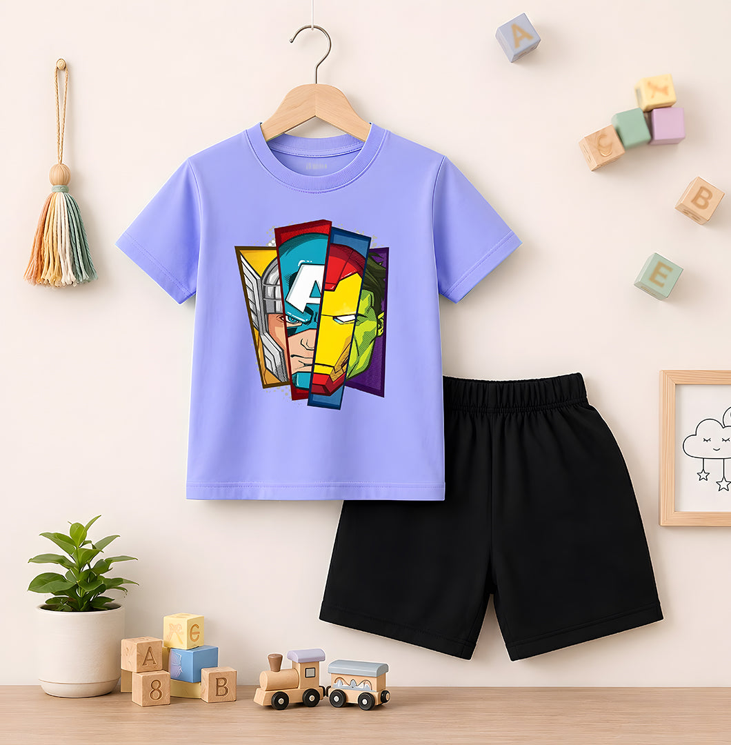 Marvel Sky Blue shirt with Black Short Set For Kids