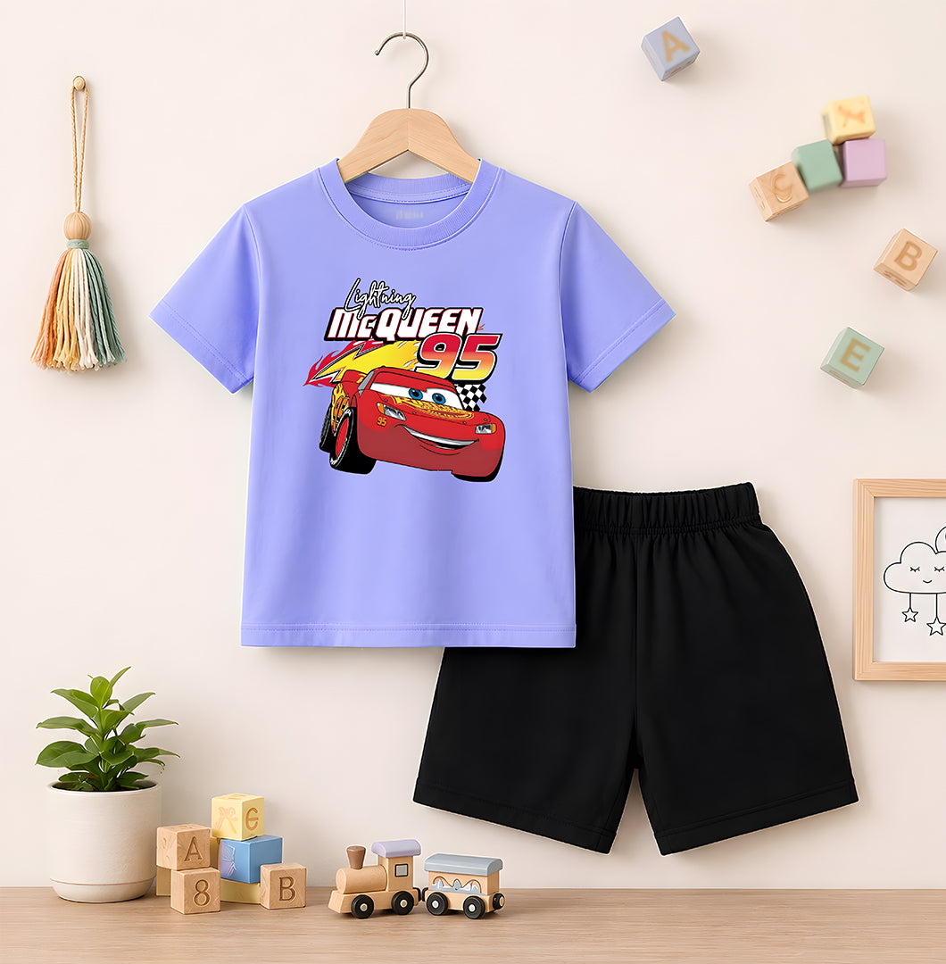 MC Queen Sky Blue shirt with Black Short Set For Kids