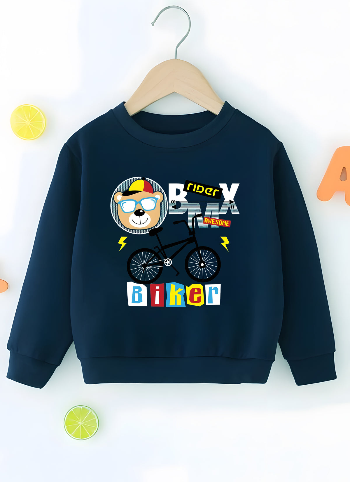 Biker Navy Blue Sweatshirt For Kids