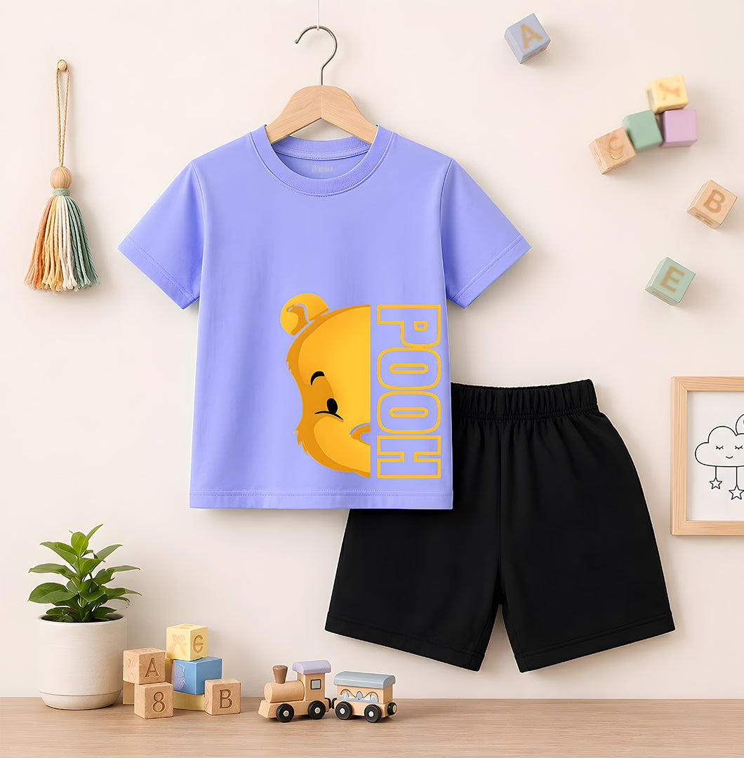 POOH Sky Blue shirt with Black Short Set For Kids