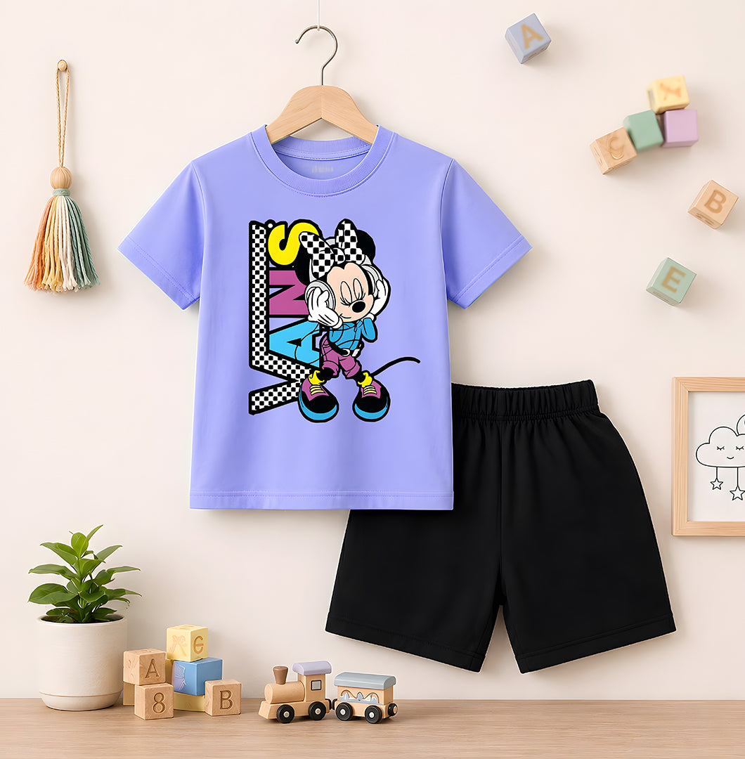 Vans Mickey Sky Blue shirt with Black Short Set For Kids
