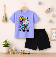 Vans Mickey Sky Blue shirt with Black Short Set For Kids
