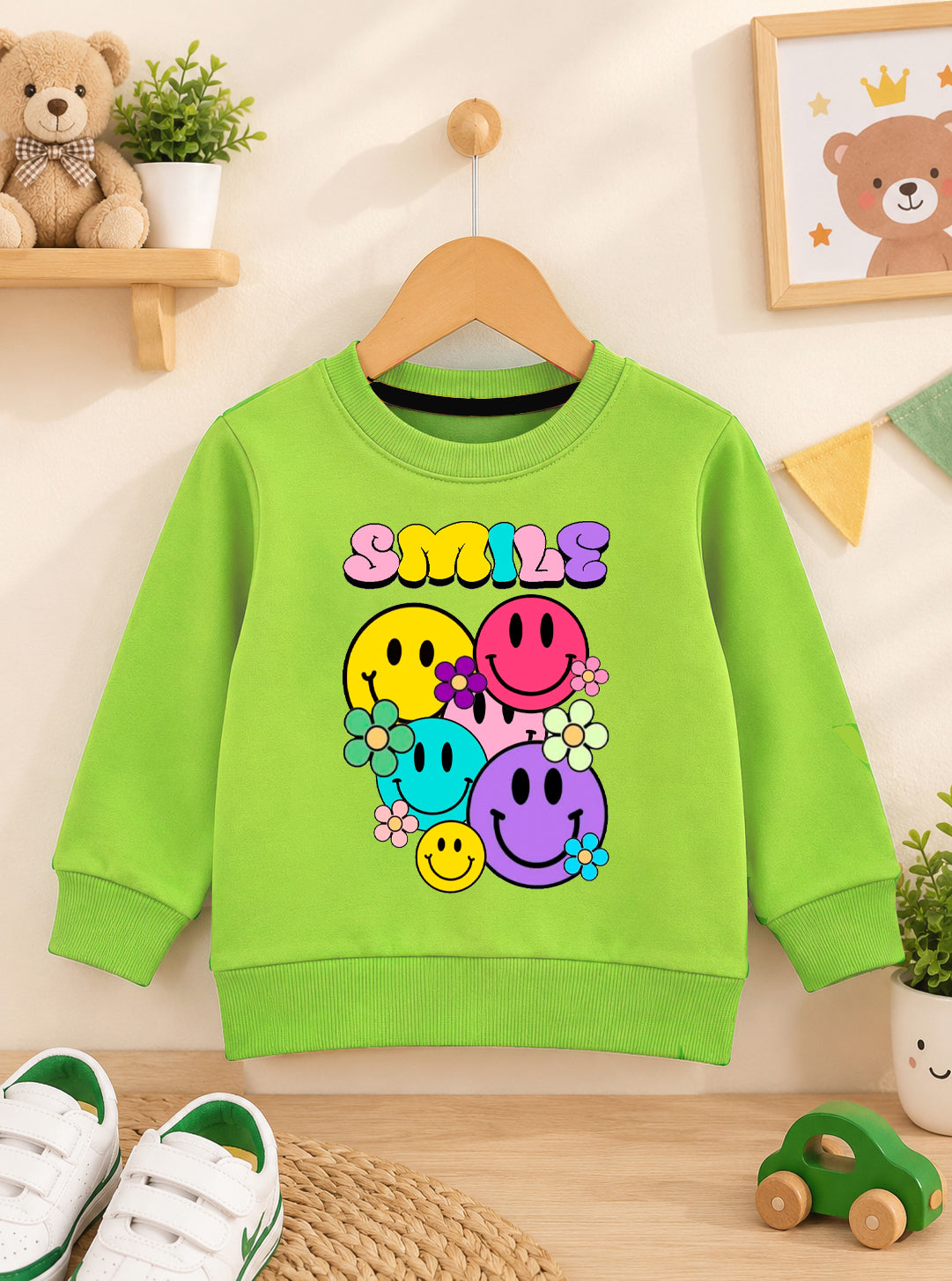 Smile Lime Green Sweatshirt For Kids