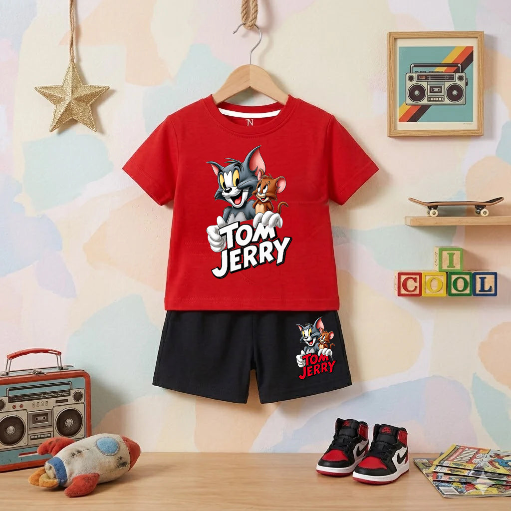 Tom and Jerry Red shirt with Black Short Set For Kids
