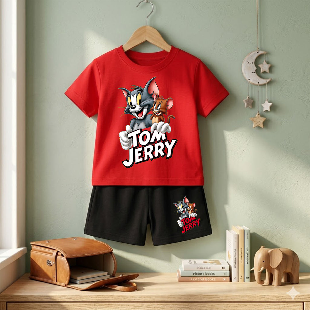 Tom and Jerry Red shirt with Black Short Set For Kids