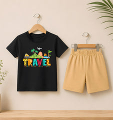 Travel Black shirt with Skin Short set For kids