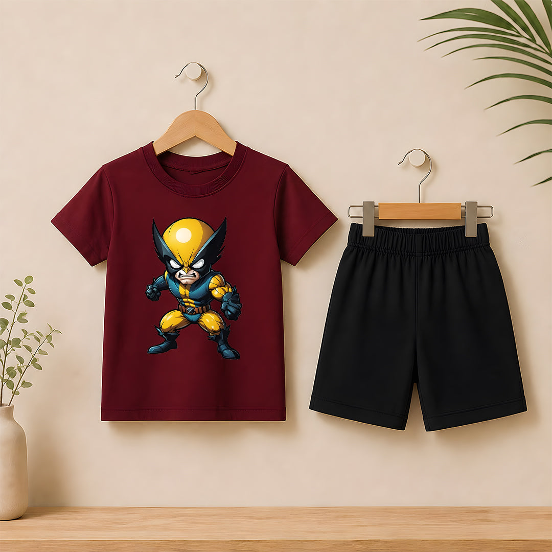 Wolverine Maroon shirt with Black Short set For kids